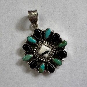 White Buffalo, Turquoise and Black Onyx Pendant